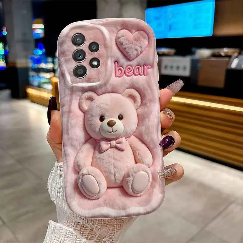 Cartoon Pink Plush Bear Printed Phone Case For Samsung Galaxy A16 A26 A36 A56 A55 A54 S26 Ultra S25 S24 S23 FE S22 S21Plus Cover