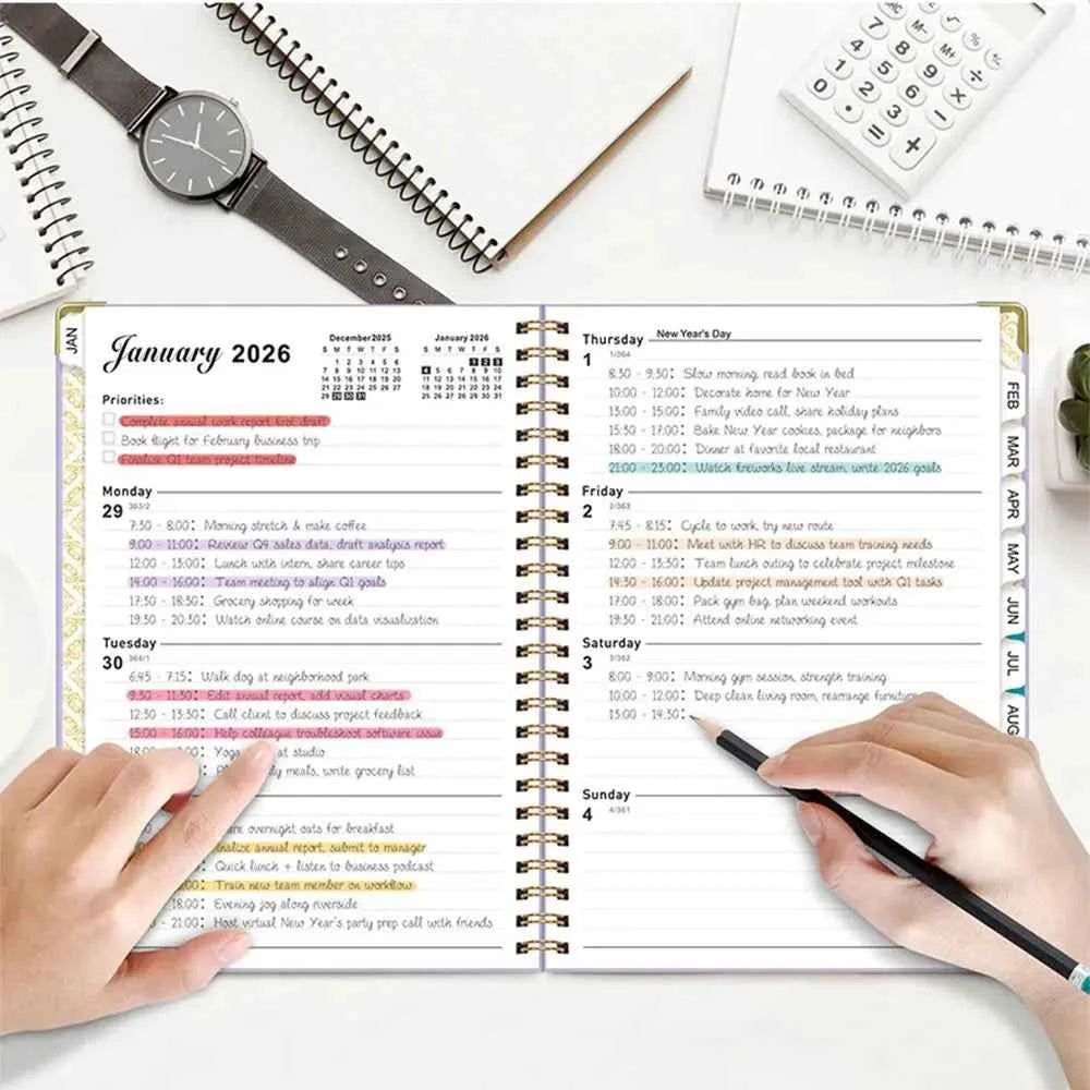 Yearly Schedule 2026 Planner Notebook Spiral Binding 365 Days Diary Office Work Planner 71 Sheet/142 Pages Plan Schedule