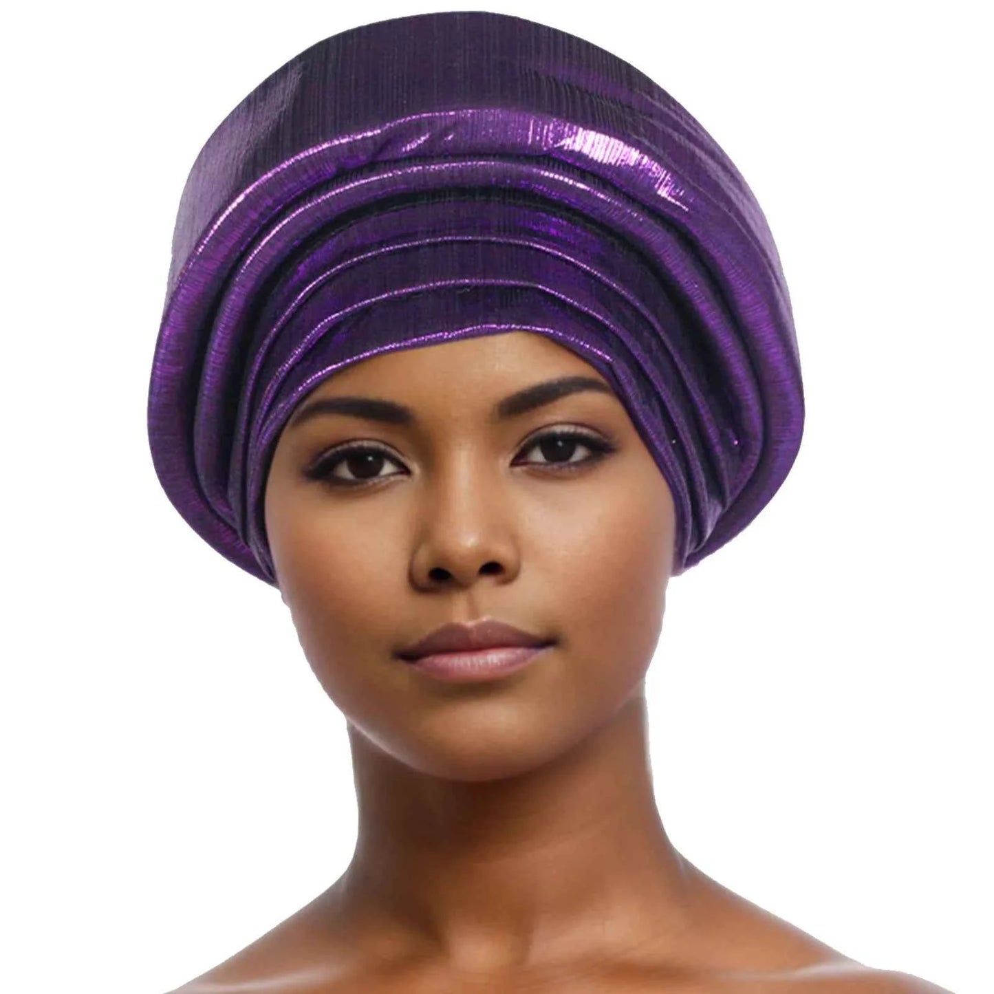 Glitter Fabric Turban Cap for Women African Pleated Head Wraps Nigeria Party Wedding Gele Lady Headscarf Bonnet