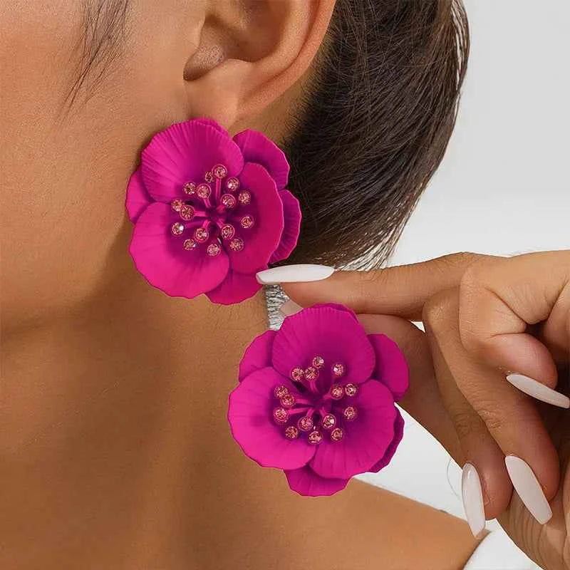 Multi Layer Metal Flower Post Earrings For Women Enamel Petal Fashion Jewelry Holiday Accessories Trendy New Styles Gifts MQF067