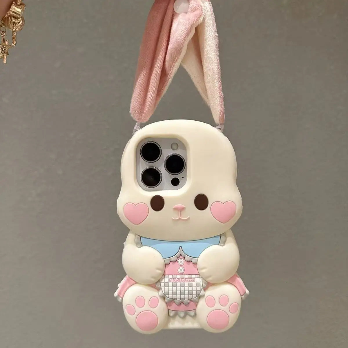 3D Plush Ears Rabbit Phone Case For iPhone 17 16 Promax 15 14 13 12 11 Pro 6 7 8 Plus X XS XR Max Cartoon Soft Silicone Cover
