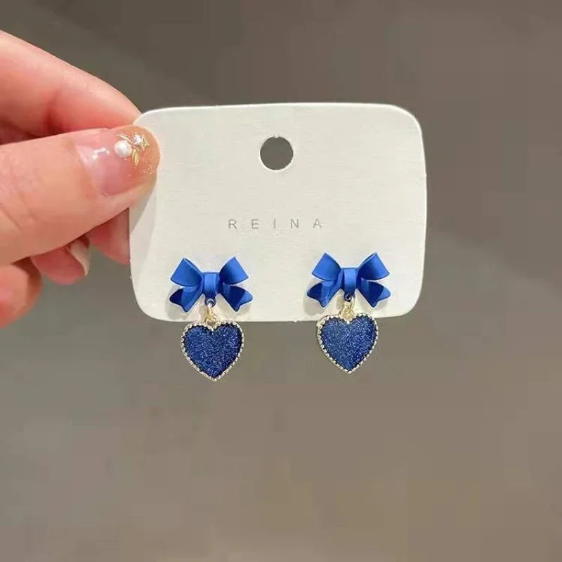 Golden Metal Blue Bowknot Earrings Fashion Jewelry Bow-tie Earrings Women Cute Romantic Pendientes Female Stud Earrings