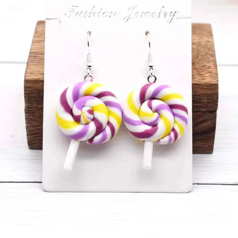 Earring For Women Soft Clay Handmade Cartoons Rainbow Lollipop Drop Earrings Funny Gift