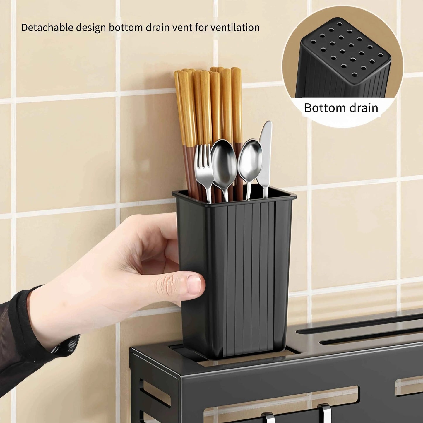 Multifunctional Kitchen Wall Mounted Rack - Knife Holder Chopstick Storage Organizer Multipurpose