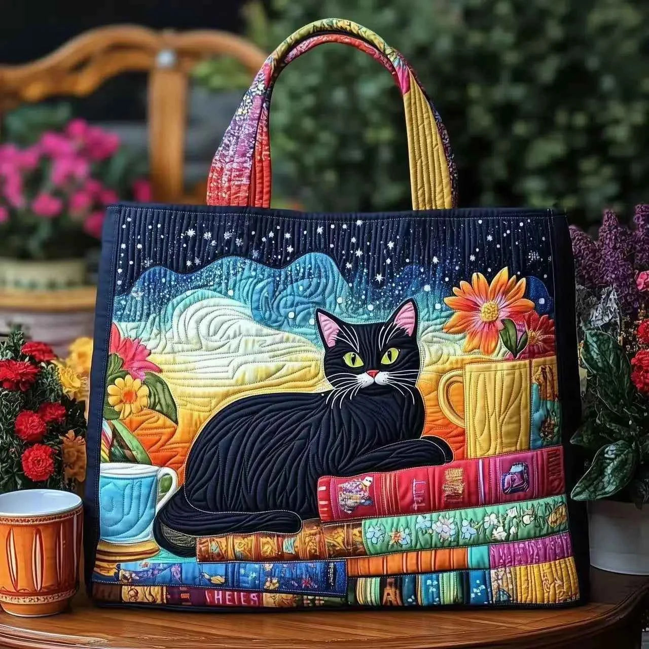 Quilted handbag 3D embroidered handbag large capacity canvas shoulder bag women's daily shopping bag fashionable travel handbag
