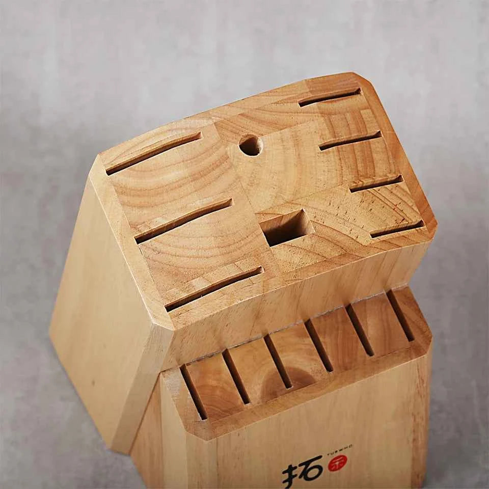 TURWHO Knife Stand Acacia Solid Wood For 15PCS Kitchen Knives Set Scissors Sharpening Rod Holder Knife Block Shelf Storage Tools