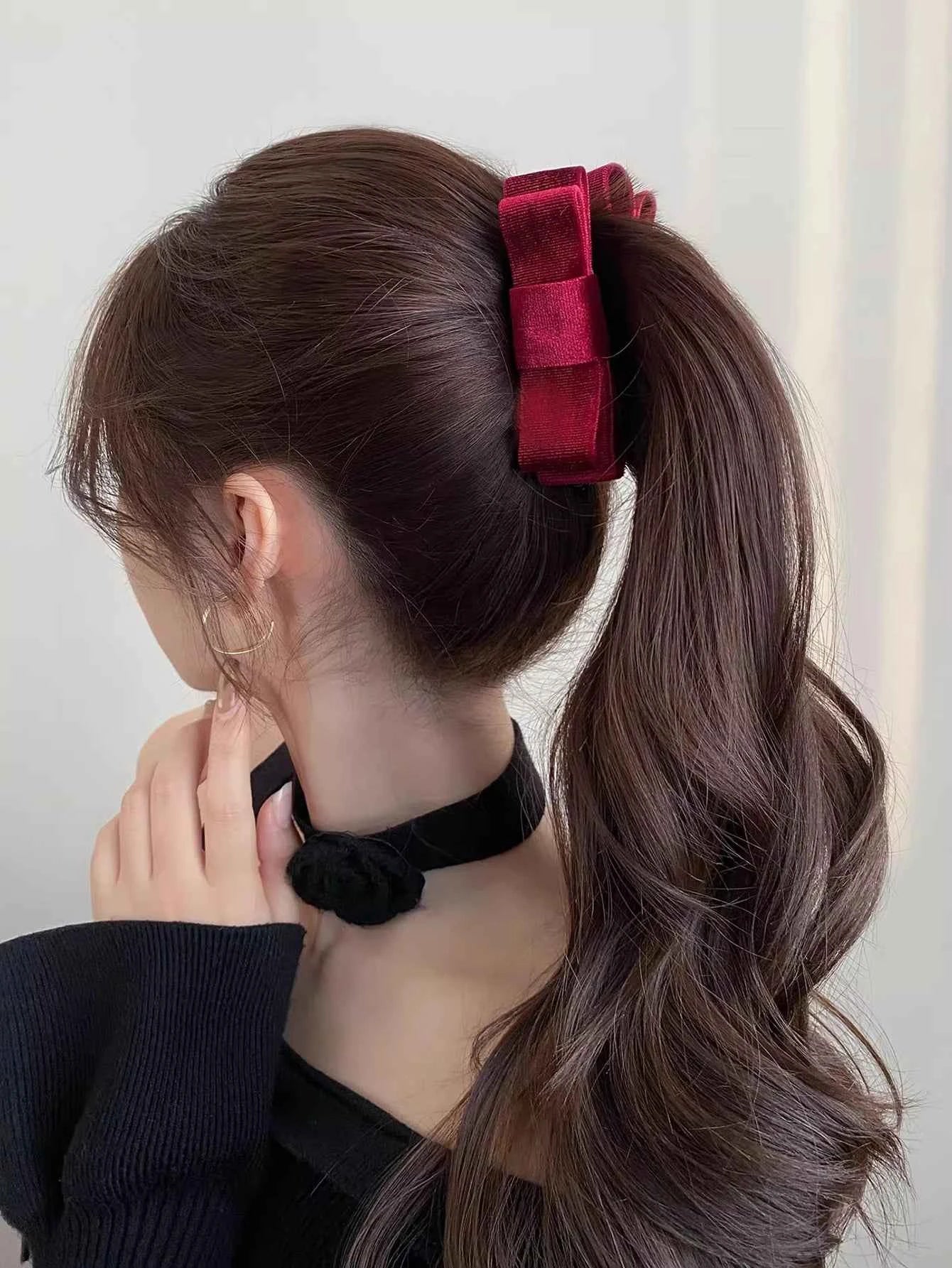 Lystrfac New Solid Color Fashion Fabric Bow Banana Hair Clips Hairpin for Women Back Head Ponytail Headdress  Hair Accessories