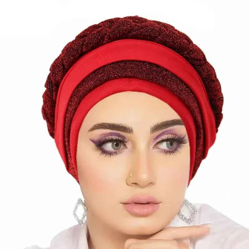 Glitter Full Body Pleated Turban Cap for Women 2025 Lady Head Wraps Muslim Headscarf Hat Turbante Mujer African Headpiece