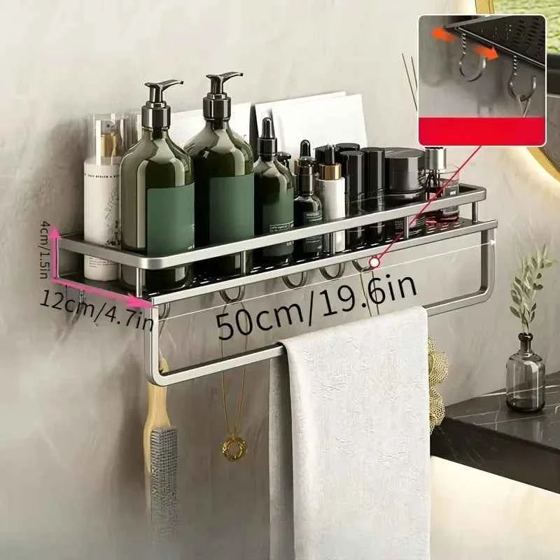 Aluminum Wall-Mounted Shelf Multifunctional Kitchen Spice Storage Rack Kitchen No Punching Required Kitchen Accessories