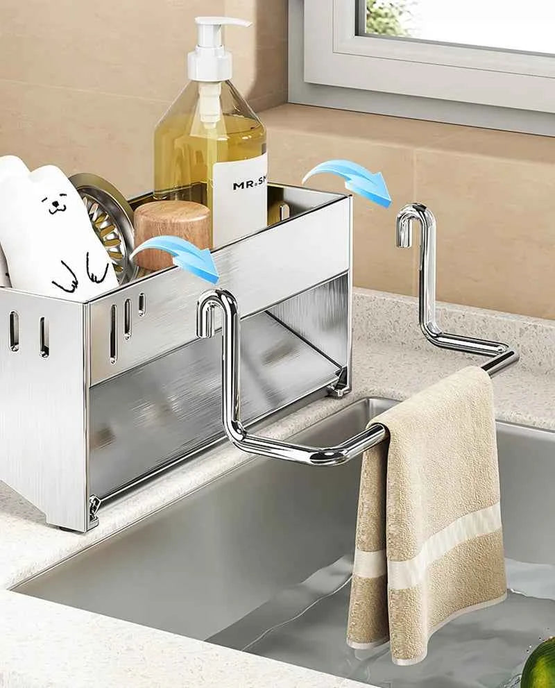 1pc Stainless Steel Kitchen Storage Rack Large-capacity Rag Sponge Draining Rack Household Sink Storage Rack Kitchen Organizer