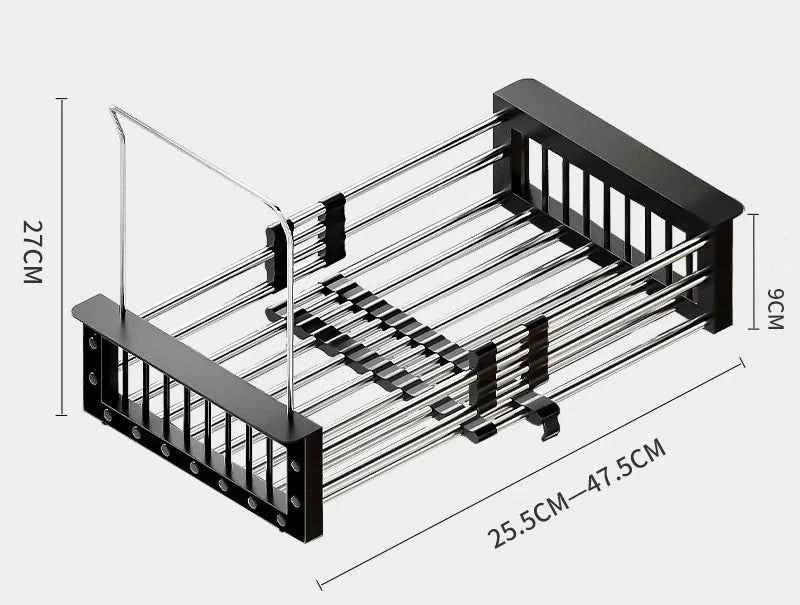 Adjustable Drain Rack Stainless Steel Sink Drain Rack Fruit Vegetable Drain Basket Kitchen Retractable Drying Rack