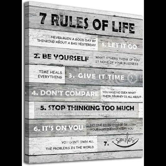 Inspirational Wall Art   Rules of Life Motivational Quotes Canvas Print Framed  x  for Bathroom Bedroom Home Office Decor