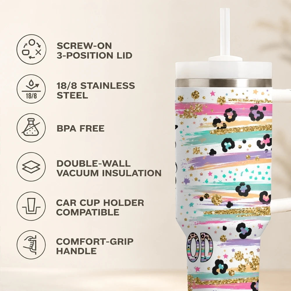 Mom Life 40oz Tumbler – Stainless Steel Insulated Travel Cup with Handle & Straw