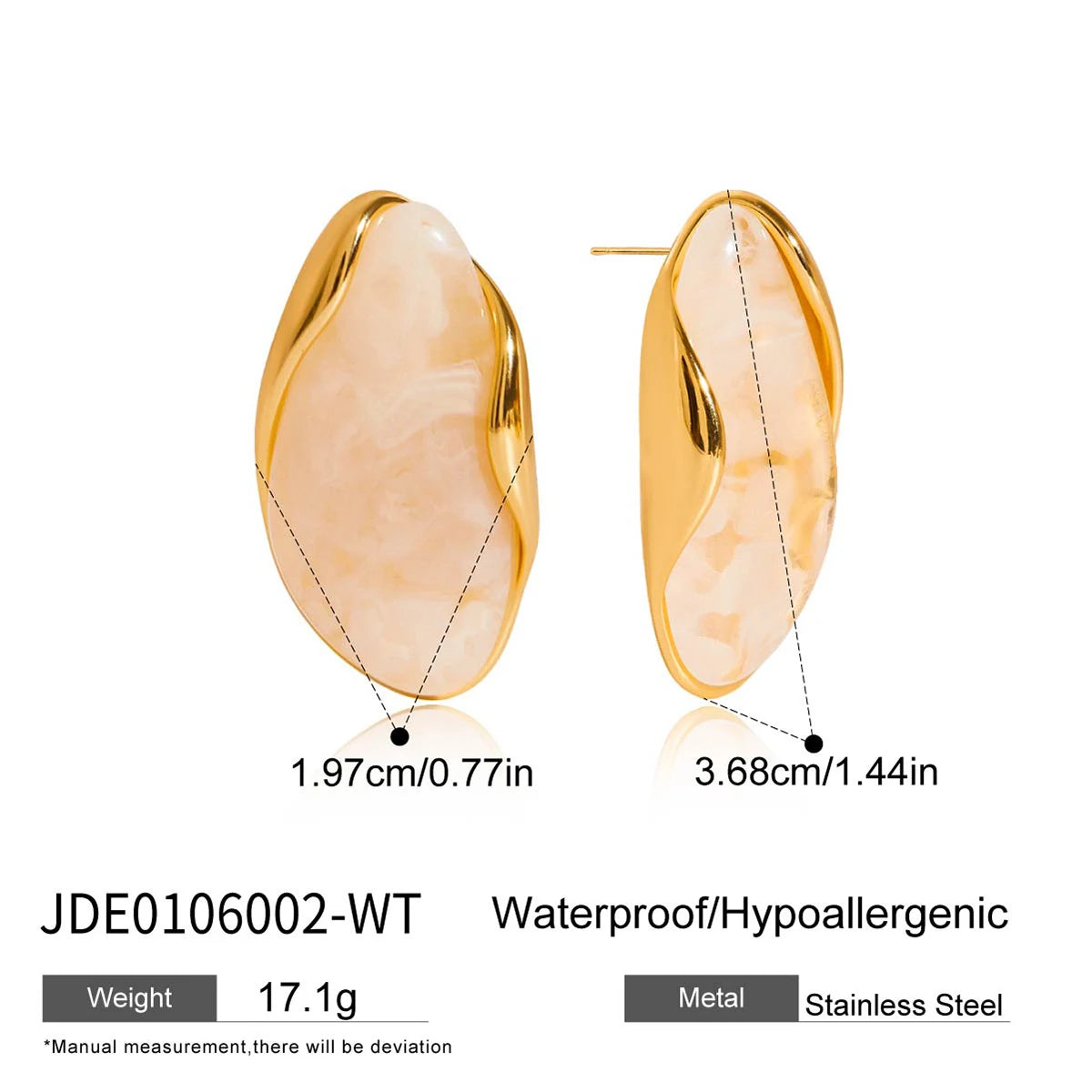 Youthway Irregular Resin Stainless Steel Stud Earrings 18K Gold Color-Plated Women's Fashion Jewelry for Party Wear