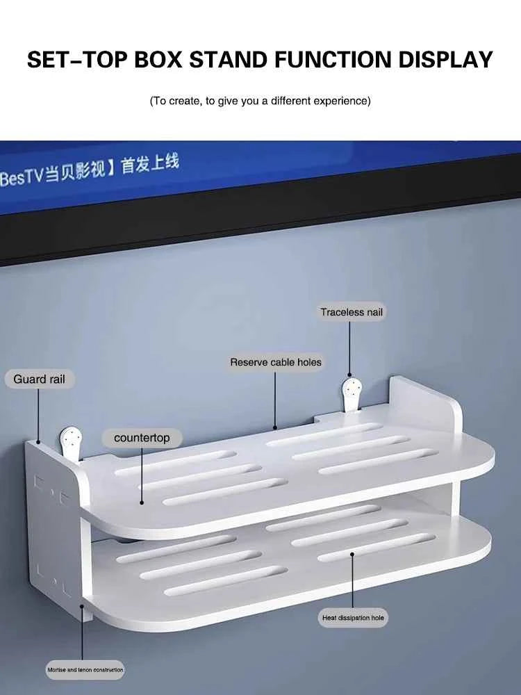 Wifi Hanging Shelf Router Power Strip Multi Outlet TV Set Top Box Cable Hidden Floating Rack Wall Mount Holder Storage Organizer