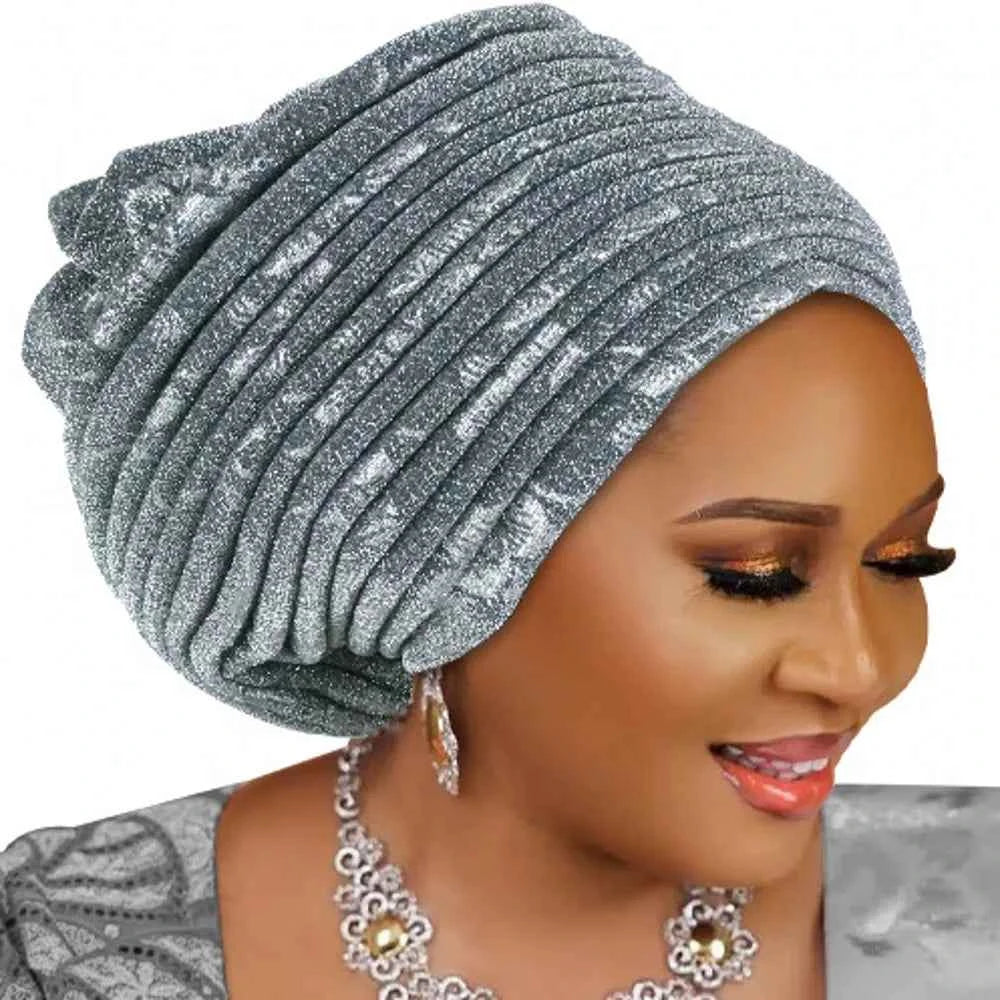 2025 Fashion Women’s Pleated Turban Cap – Auto Gele African Head Wrap for Weddings & Parties