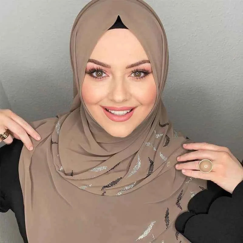 Muslim Instant Turban Rhinestone White Chiffon Hijab Abaya Hijabs For Woman Abayas Jersey Glitter Head Scarf Dress Women Turbans
