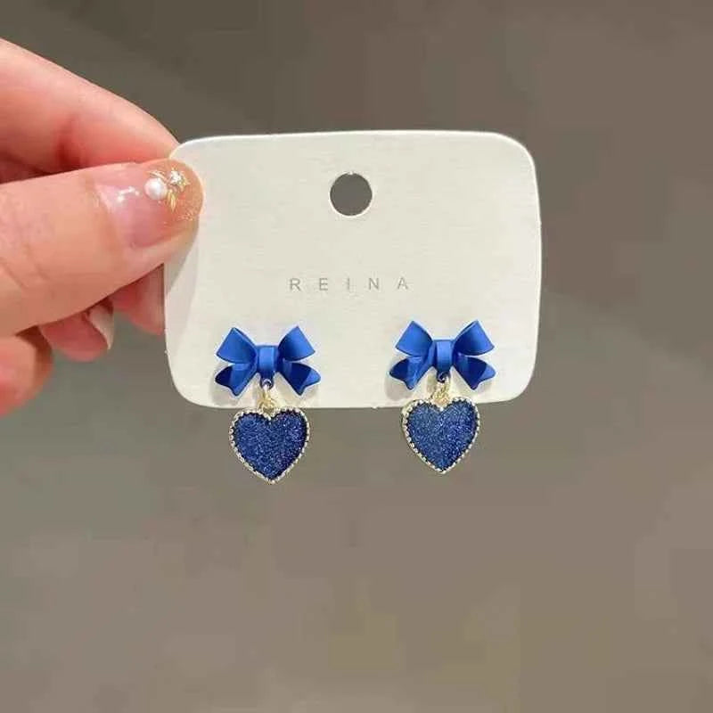 Golden Metal Blue Bowknot Earrings Fashion Jewelry Bow-tie Earrings Women Cute/Romantic Pendientes Female Stud Earrings