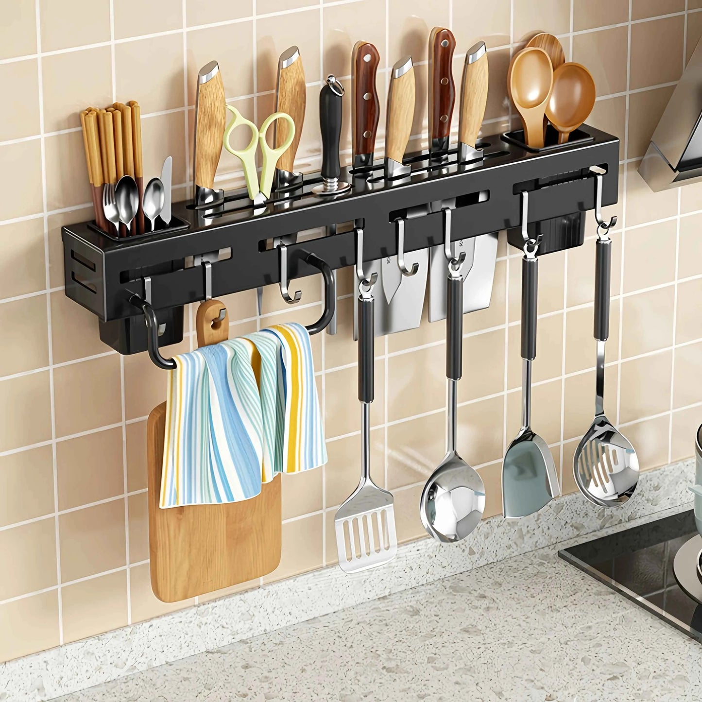 Multifunctional Kitchen Wall Mounted Rack - Knife Holder Chopstick Storage Organizer Multipurpose