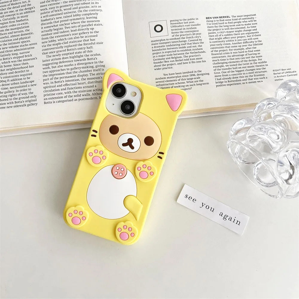 Cute Rilakkuma Bear Case For iPhone 17 Pro max 16 15 14 13 12 Mini 11 Pro Max Xs XR 6 7 8 Plus SE Kawaii Cat Silicone Soft Cover