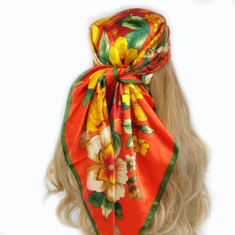 New 90*90cm Retro Brand Women Silk Scarf Bandanna Fashion Bohemian Pattern Square Hijab Lady Wrap Headband foulard muffler