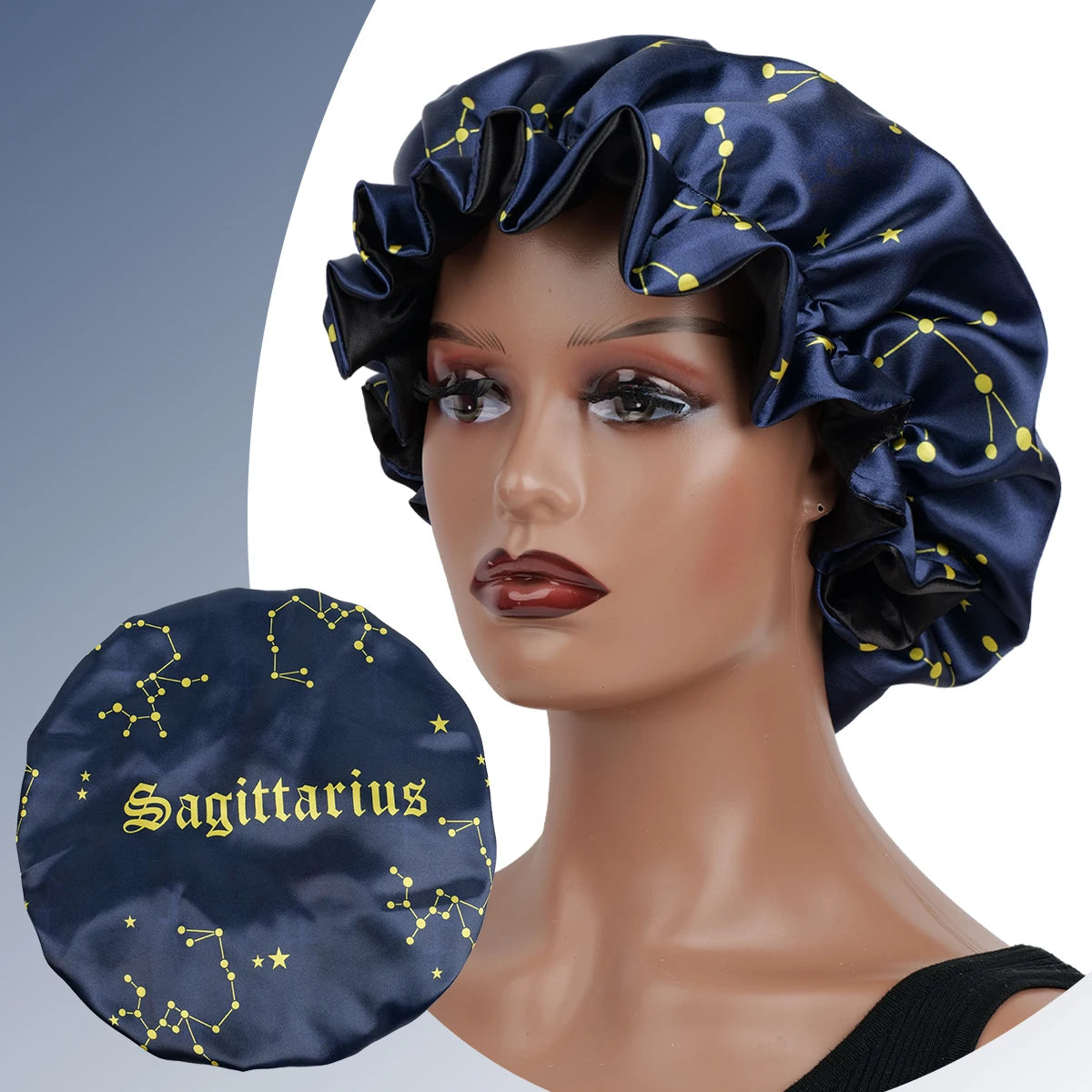 1PC Constellation Print Satin Sleep Bonnet with Wide Band Soft Wrap Comfortable Cap for Daily Use Makeup & Face Washing - NamafadStore