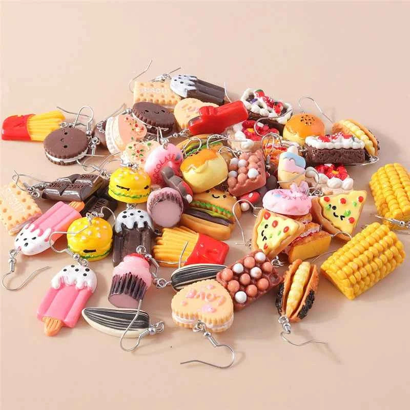 Aihua New In Women Earring Resin Funny Food Earrings French Fries Cookies Ice Cream Bread Hot Dog Pizza Chocolate Girl Kids Gift