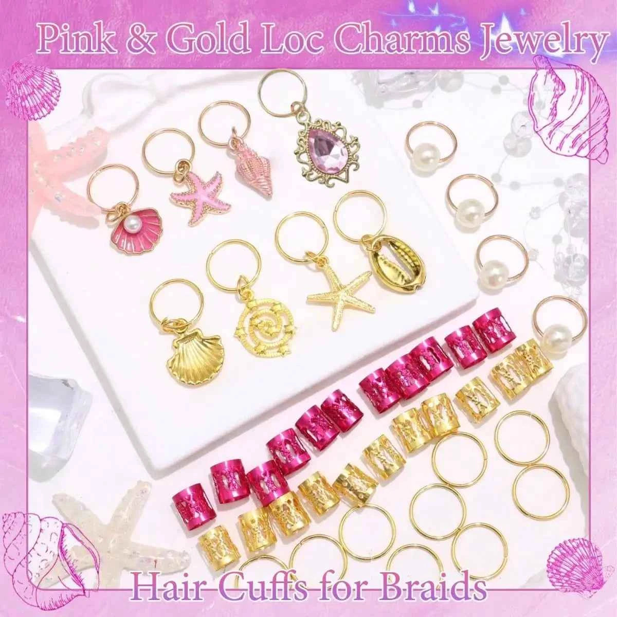 42pcs Ocean Starfish Shell Hair Rings Set Nautical Theme Braid Hair Charm Beach Vacation Hair Cuffs Set