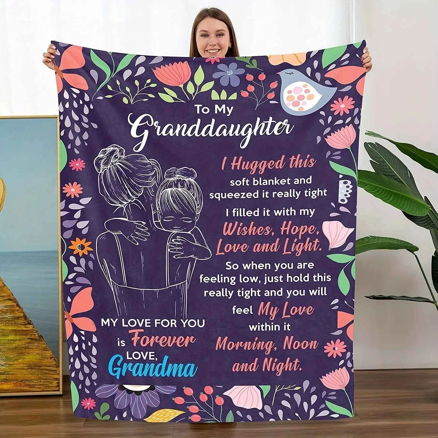 Grandma's Floral Flannel Blanket for Granddaughter - Ultra Soft & Warm Throw for Sofa/Bed, Cozy Gift from Grandma