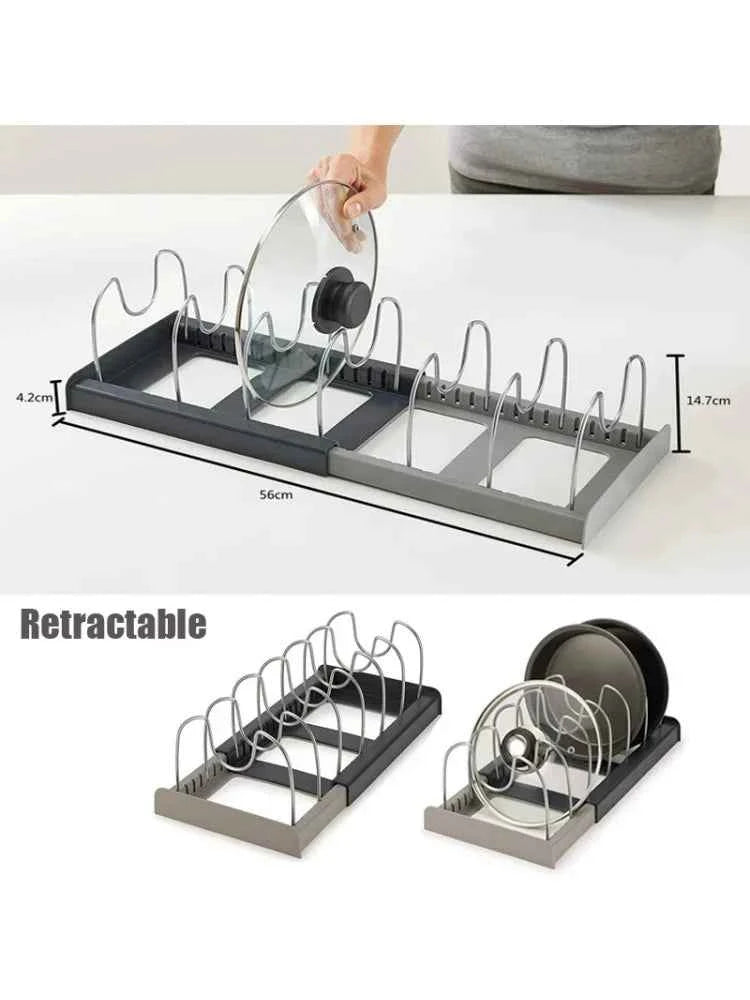 6 grids Kitchen Cabinet Organizers for Pots and Pans Expandable Stainless Steel Storage Rack Cutting Board Drying Cookware Shelf