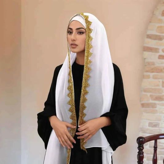 Fashion Silk Chiffon Hijab Scarf Gold Glitters Sequin Wraps Shawl All-march Thin Islamic Turban Beach