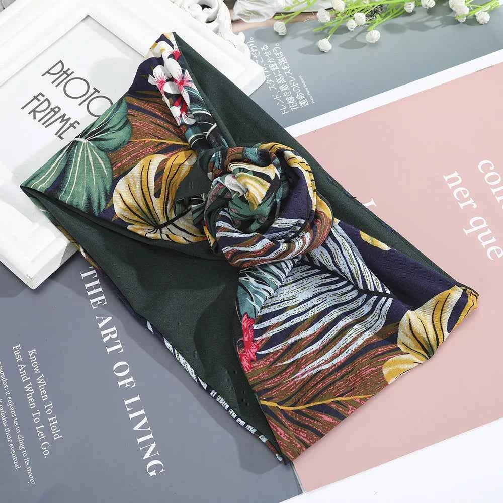 2022 New Fashion Women Folding Iron Wire Headband Bohemian Girl Cross Turban Bandanas Print Hairbands Hair Accessories