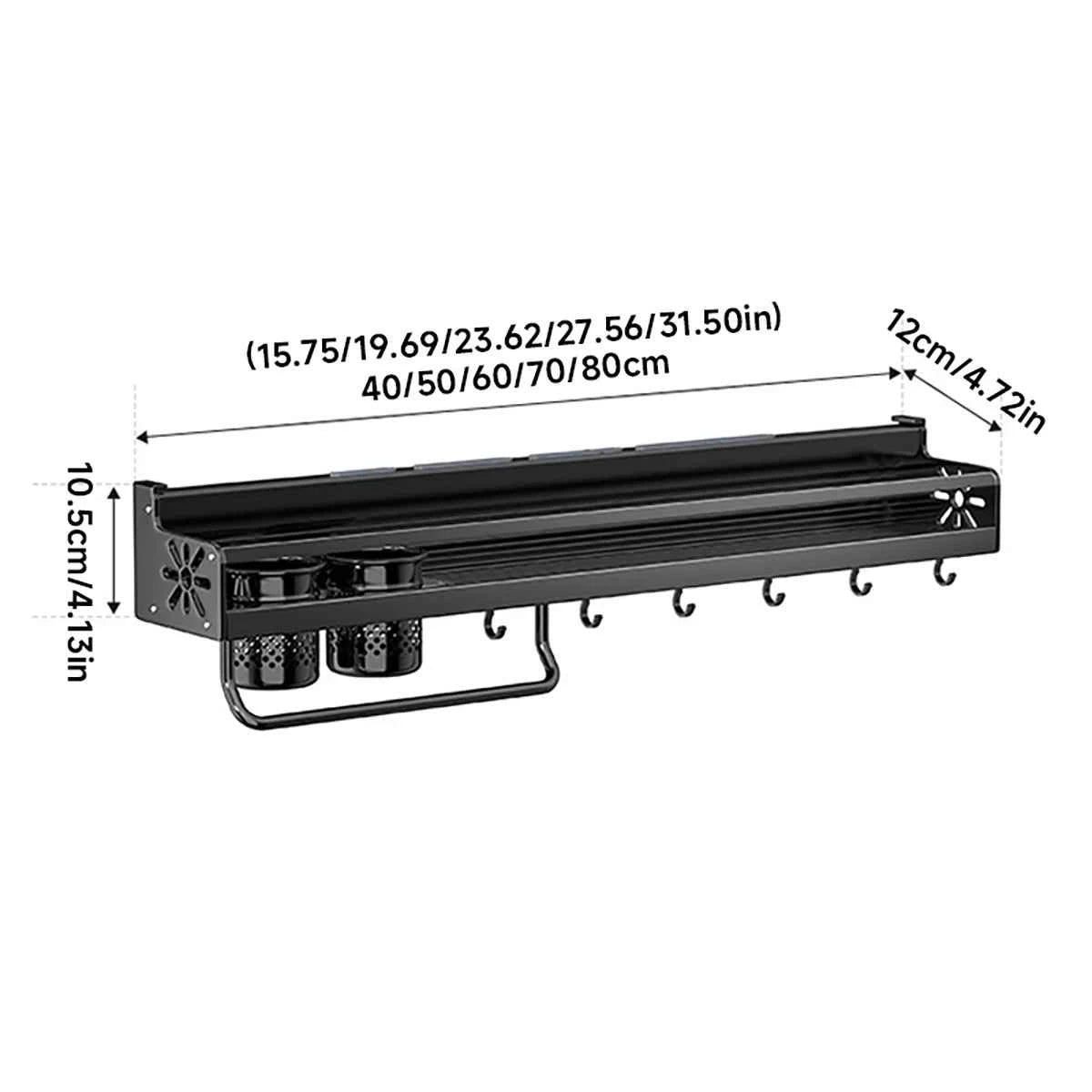 Metal Kitchen Shelf No-Punch Large Capacity Storage Kitchen Utensils Skeletonized Drainage Design Easy to Clean Black