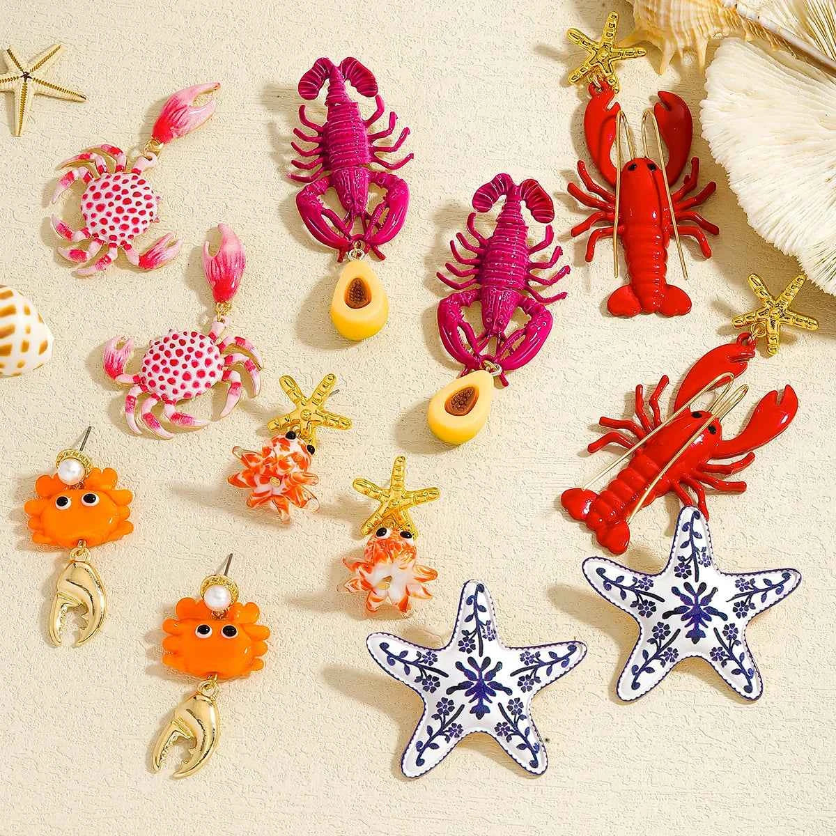 Fashion Enamel Sea Animal Dangle Earrings For Women Cute And Fun Summer Beach Starfish Lobster Crab Jewelry 2025 Ear Accessories