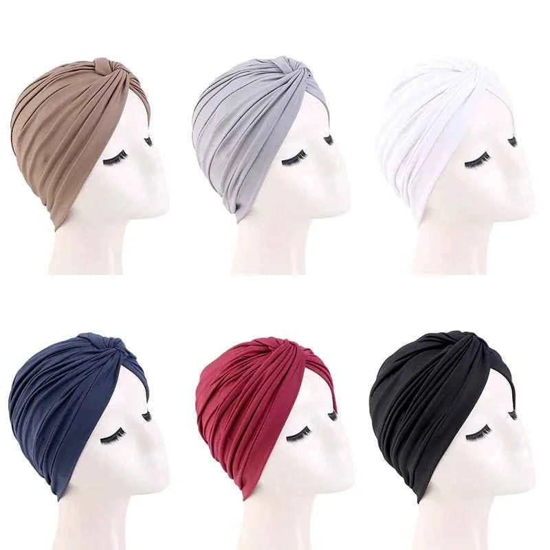 New Women's Stretchy Twist Pleasted Hair Wrap Turban Caps Muslim Cancer Chemo Beanie Cap Headwear Sleep Hat