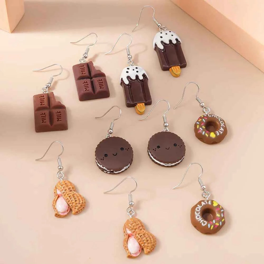Aihua 10pcs Cute Cartoon Ice Cream Cookie Donut Chocolate Earring Set Acrylic Food Earrings for Women Kids Trendy Jewelry Gifts