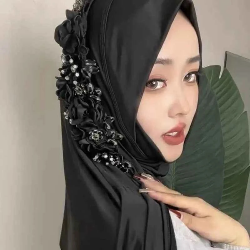Diamonds Amira Flower Turban Hijabs Instant Scarf Women Muslim Hijab Scarves Head Cover Bride Pull On Ready Headscarf Wrap Niqab