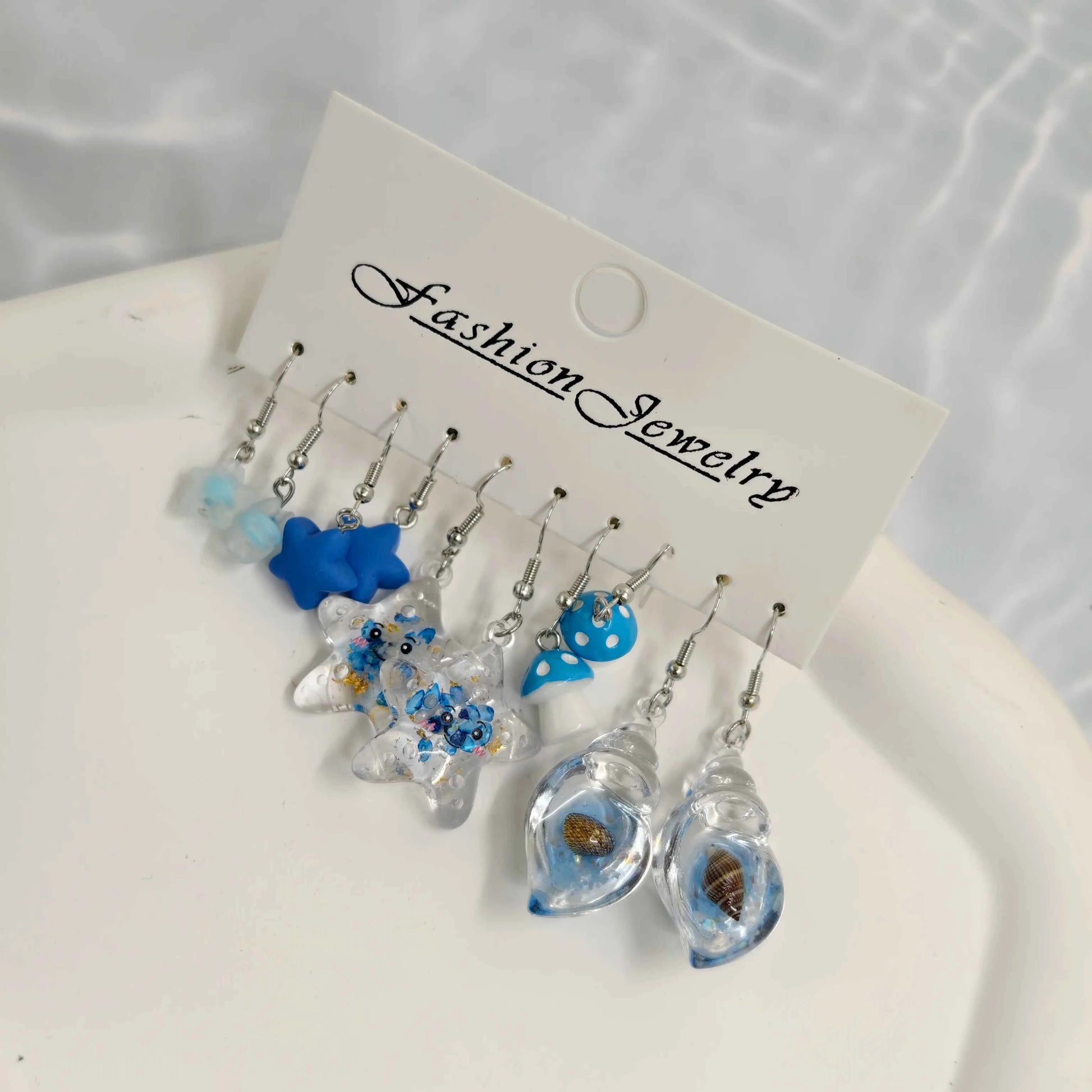 Mushroom starfish pentagram conch simulation funny food stick ice night light earring set