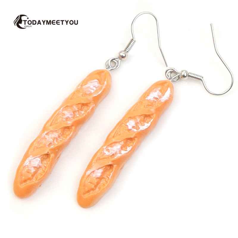 Cake Earrings For Women Resin Drop Custom Made Cute Girls Eardrop Funny Bread Baguette Pie Cookies Gift Handmade Food Bronics