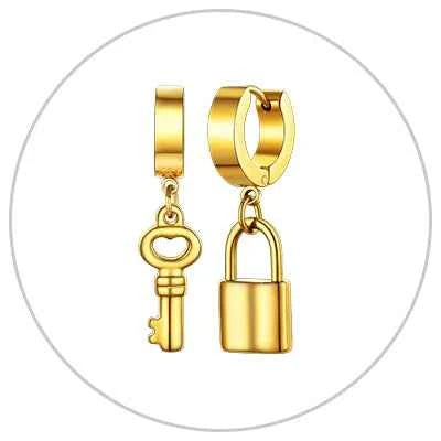 Stainless Steel Charms Dangle Drop Earrings Ankh Cross Padlock Italian Horn Evil Eye Key Lock Rivets Moon Unisex Drop Earrings