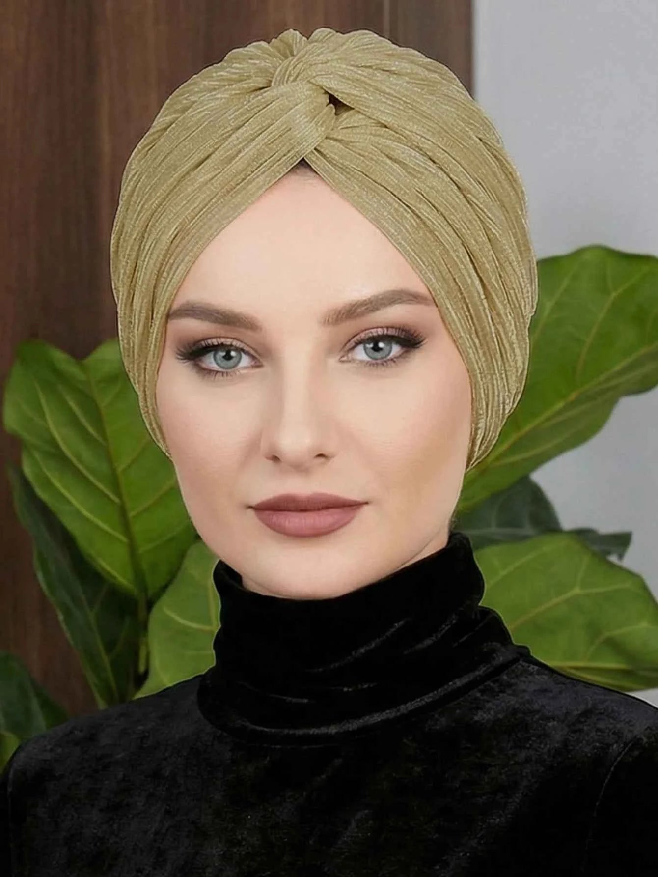 1 ultra-thin shiny gold wire women's headband, women's Muslim headscarf, solid color Elegant, gorgeous polyester fiber ﻿
