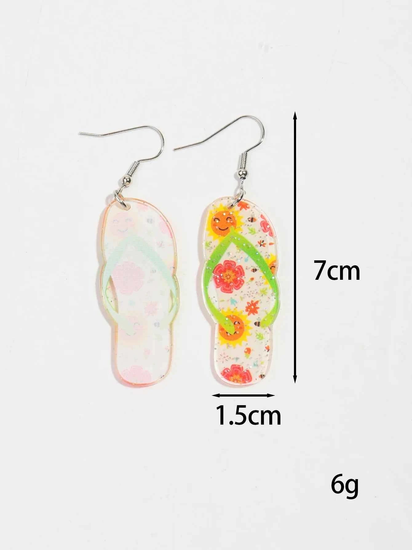 Bohomian Summer Acrylic Flower Slippers Earrings for Women Boho Resin Cute Lemon Leopard Print Shoes Earring Design Jewelry