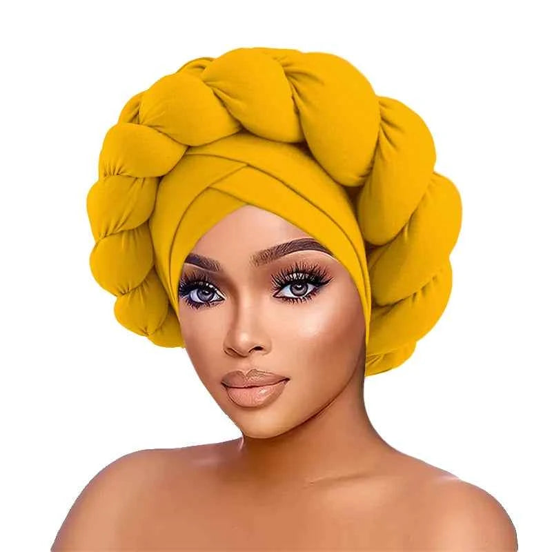 New African Twisted Large Fried Braid Turban Hat Muslim Hijab Hat Elastic Head Wraps Headscarf Beanie Hats Turbante Cap