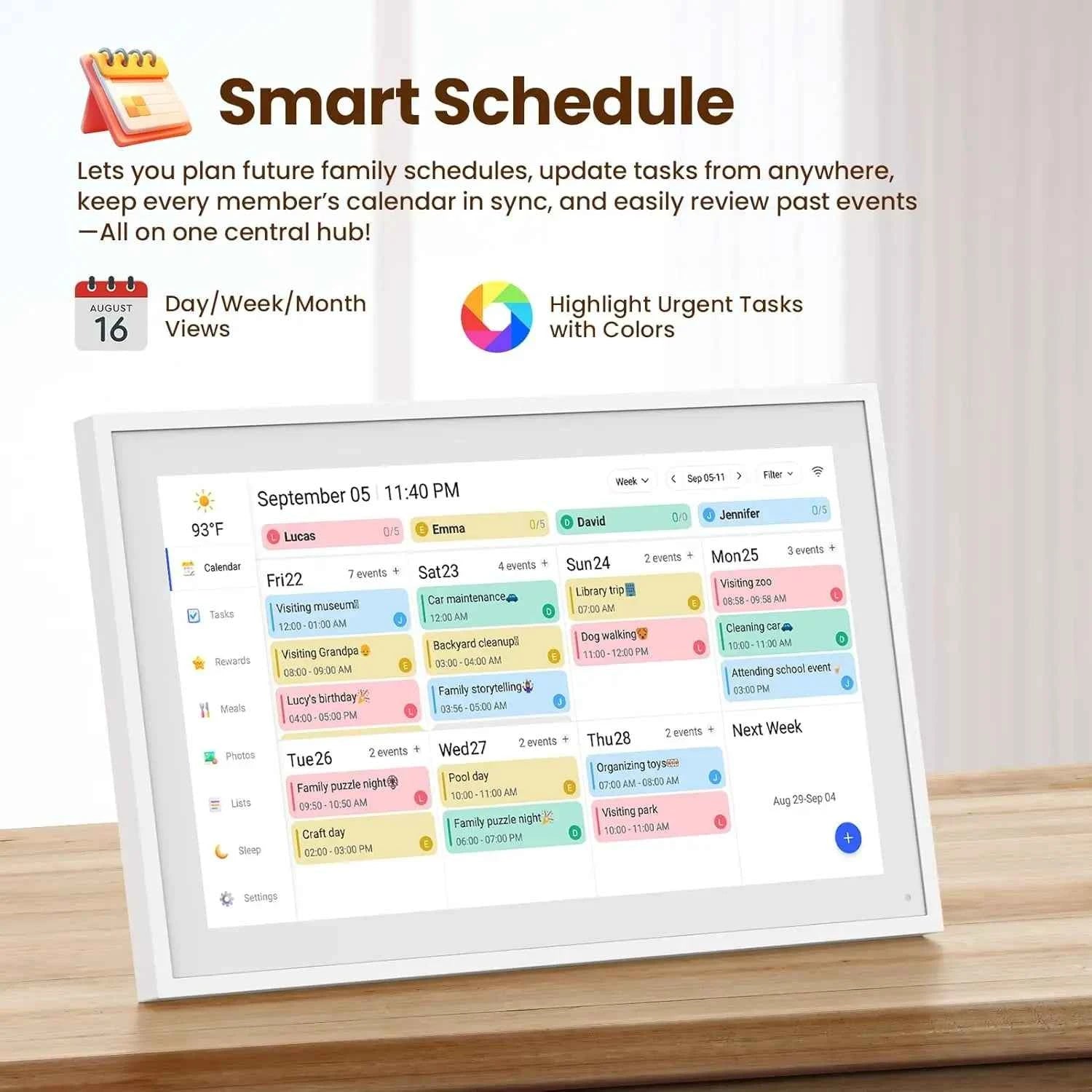 15.6 Inch Wall Planner Digital Calendar Chore Chart Smart Touchscreen Interactive Display APP Control 64GB for Family Schedules