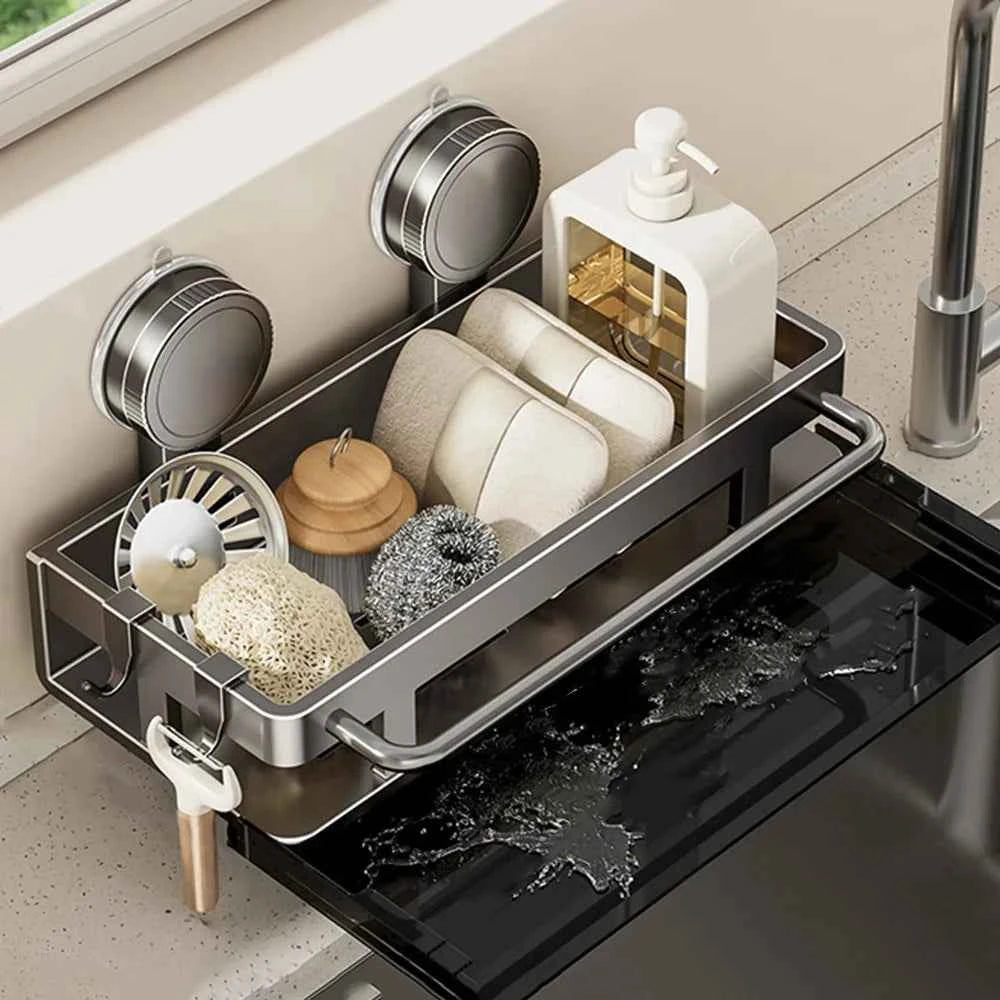 Suction Cup Storage Shelf Punch Free Wall Mounted Storage Rack Space Saving Bathroom kitchen Storage Rack Kitchen Sponge Holder