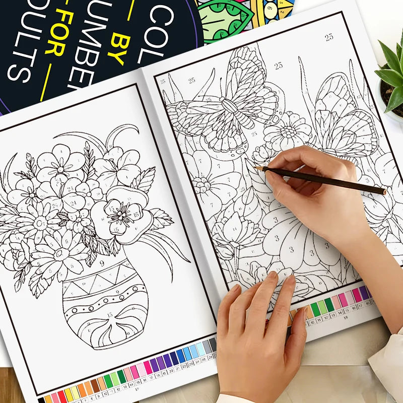 Stress Relief Color by Number Book for Adults – Mandala & Botanical
