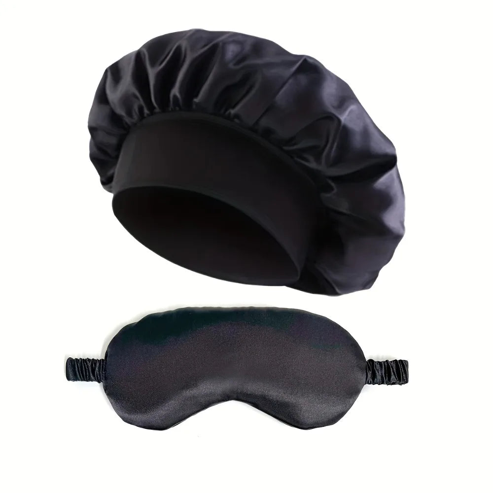 2-Piece Satin Bonnet & Eye Mask Set for Women – Sleep Hair Wrap