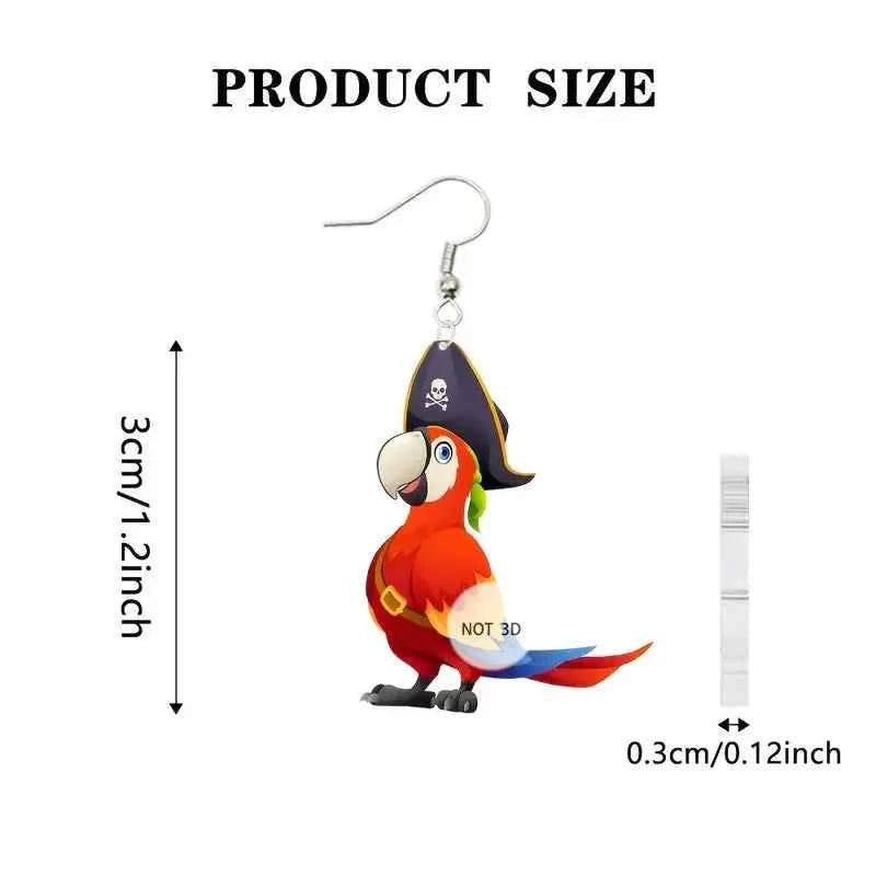 Spring new colorful pirate parrot 2D acrylic earrings hot sale design moving animal girl earrings