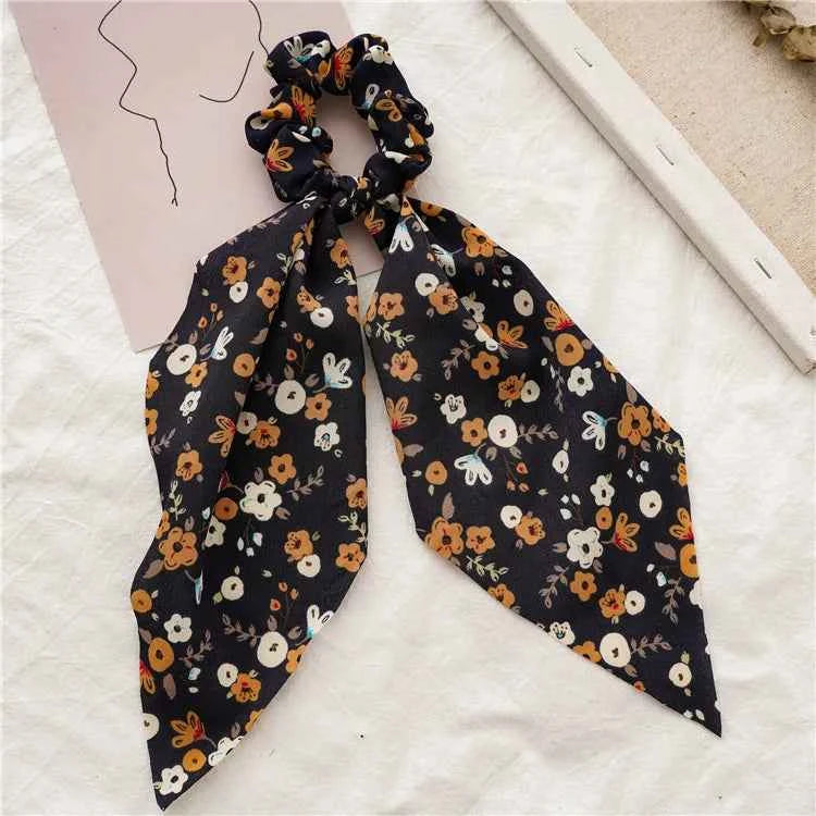 Fashion Leopard Print Bow Satin Long Ribbon Ponytail Scarf Hair Tie Scrunchies Women Girls Elastic Hair Bands Hair Accessories