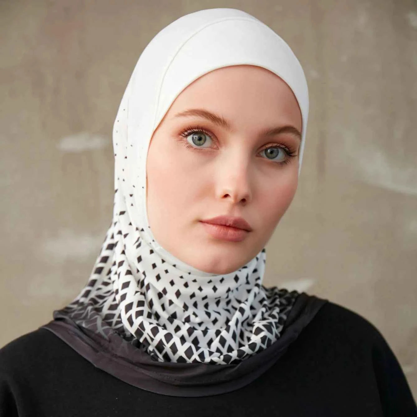 Sporty Muslim Inner Hijab Women Geometric Printing Pattern Instant Turban For Ladies Head Wrap Headband Header Model